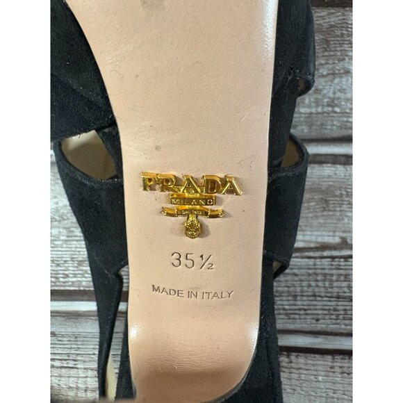 PRADA Suede High Platform Heels Strap and Open Toe Sz 35.5 EU 5.5 US color black - Picture 7 of 7